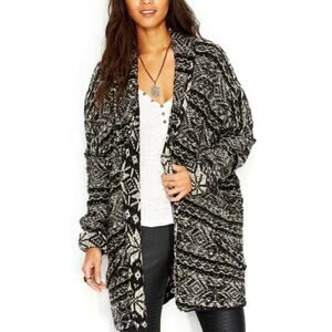 Free People Cable Knit Oversized Cardigan Sweater Womens S Wool Blend Fair Isle